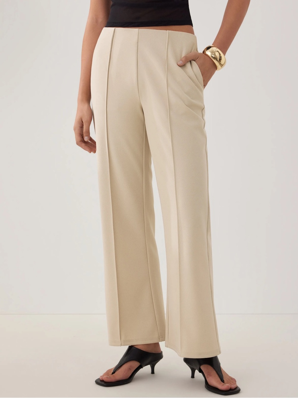 Cider Cream Wide-Leg Pleated Trousers